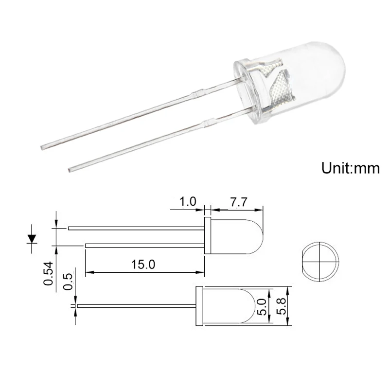 100PCS,  5MM Yellow Green LED, Water Clear, Round Head, 20mA 2V, F5 DIP Light Beads Lamp