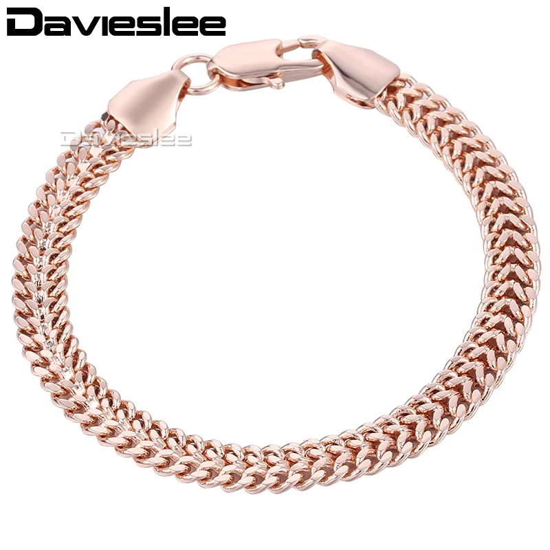 Davieslee Mens Womens Bracelet Chain Helix Bismark Link 585 Rose Gold Color Bracelet for Women 7mm 18cm 20cm 22cm 25cm LGB283