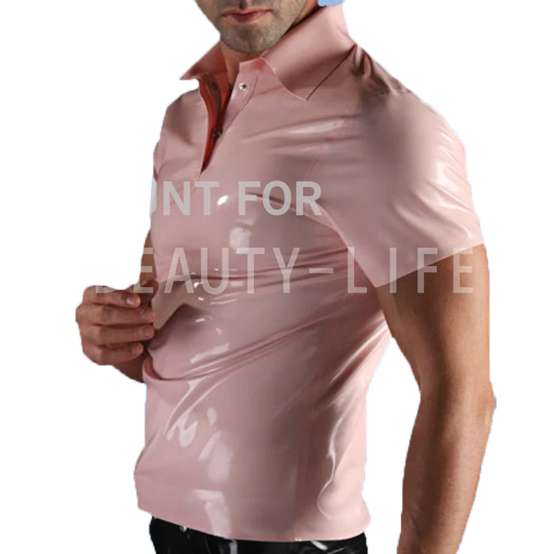 Latex T-Shirts For Men Tight Top Sexy  Short Sleeve Plus Size Customization Handmade Top