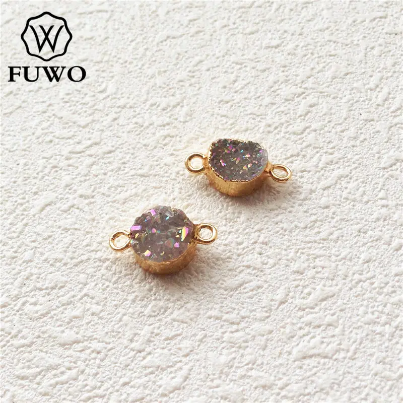 

FUWO Aura Druzy Connector Pendant Golden Plated Double Loops Raw Crystal Cluster Jewelry Accessories Wholesale PD144