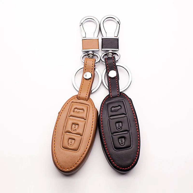 Genuine Leather Car Key Cover Case For Nissan Teana X-Trail Murano March Geniss Tiida Qashqai Livina Sylphy Sunny Juke Almera