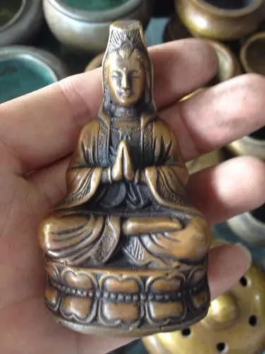 Elaborate Chinese Antique Kwan-yin buddha Bodhisattva Copper Buddha Statue