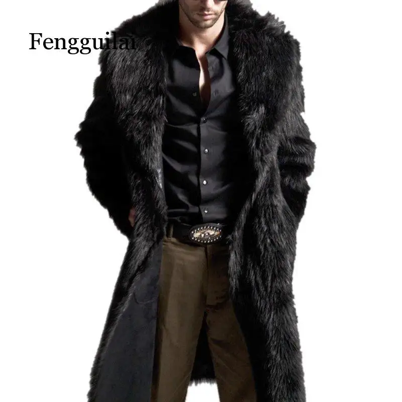 New  Fashion Men Faux Fur Long Section of the Coat Men Autumn Winter Warm Imitation Fur Fur Wool Jacket