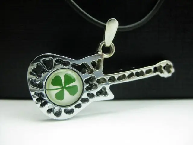 20 pcs real green shamrock jewelry violin design shape four leaf clover pendant