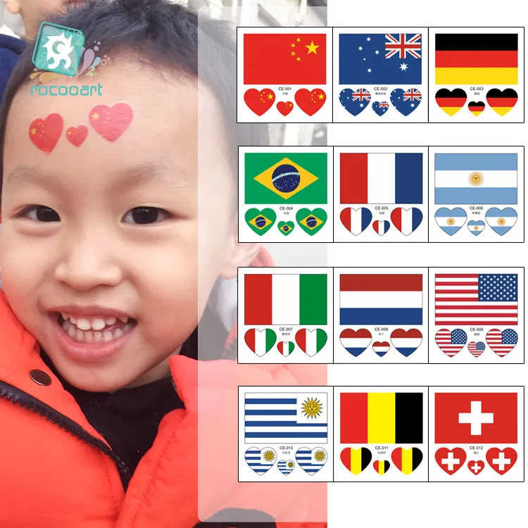 Rocooart CE Countries Flag Tattoo National Fake Tattoo Euro Cup Temporary Tattoo Sticker Face Taty Football Fans Tatouage Tatoo