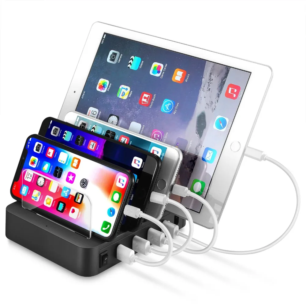 Portable Multi USB QC 3.0 Stand Charger 40W 8A 4-Ports USB Charging Station Hub Power Station For iPhone X/iPhone 7 iPad Tablet