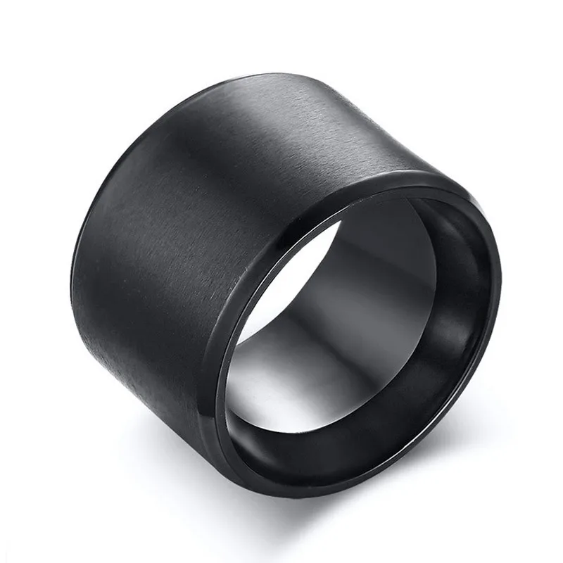 ZORCVENS New Fashion 15mm Men Band Black Stainless Steel Wide Bulky Ring for Man Punk Male Alliance Anel