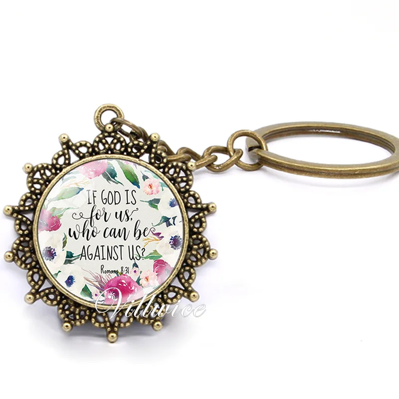 VILLWICE Romans 8:31 Bible Verses If God Is For Us Who Can Be Against Us Verse Key Chains Inspirational Jewelry Christian Gifts