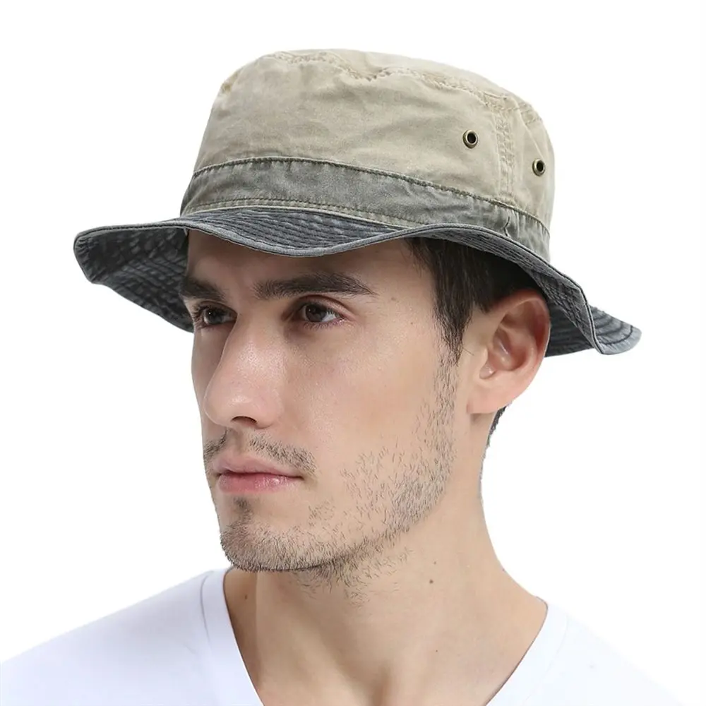 VOBOOM Bucket Hats for Men Washed Cotton Outdoor Panama Hat Summer Fishing Hunting Cap UV400 Sun Protection Caps Panama Hat