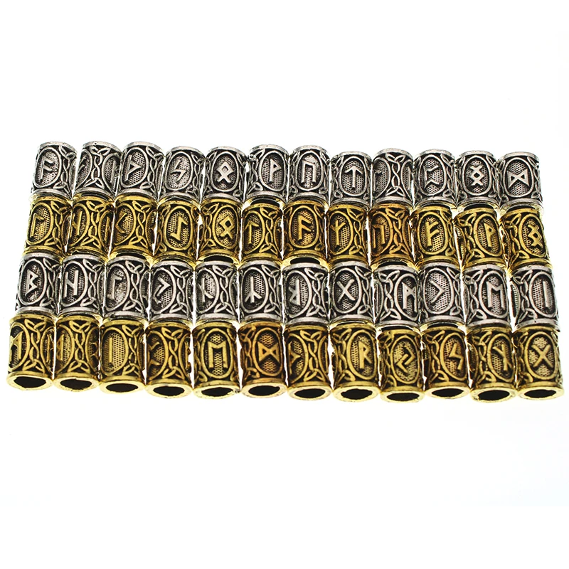 Cuentas de barba vikingas de runas Vintage, TIWAZ TYR, espaciador de tubo de Runas de Sol, dijes para collar de cabello, pulsera, joyería DIY, 24 piezas por juego