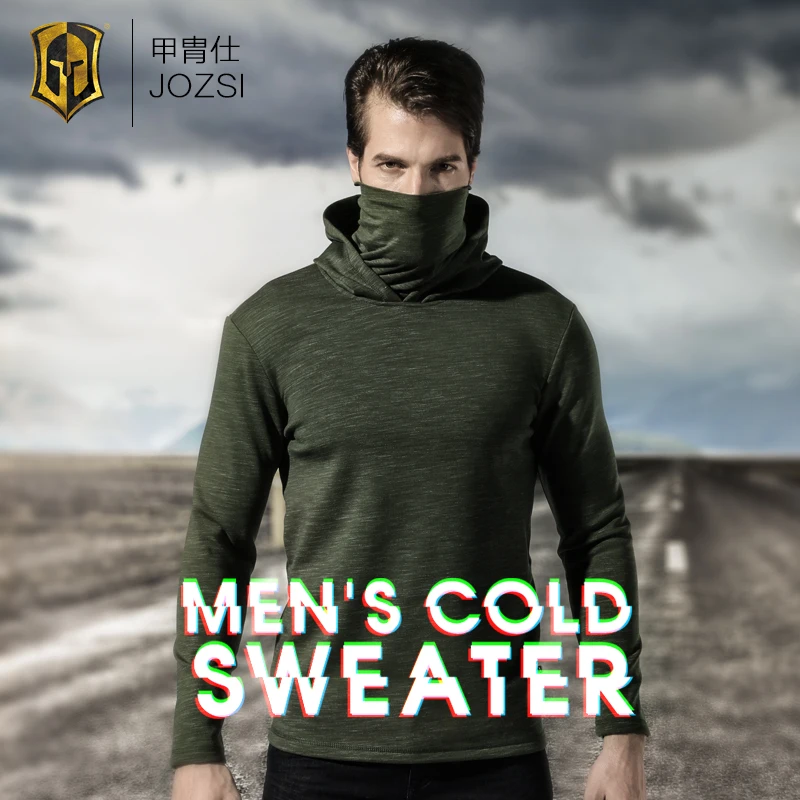 

New High-Niecked Men's Male Outdoor Long Sleeve T-Shirt Breathabel Warm Sport Shirt Men Hiking Cotton Keep Warm Sweater