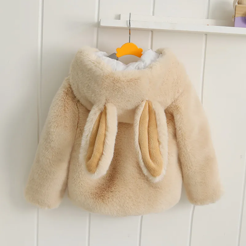 Children's Winter Rabbit Ears Clothing 2022 Girls Faux Fur Hooded Outerwear Kids Animal Faux Fur Coats Children Winter Clothing