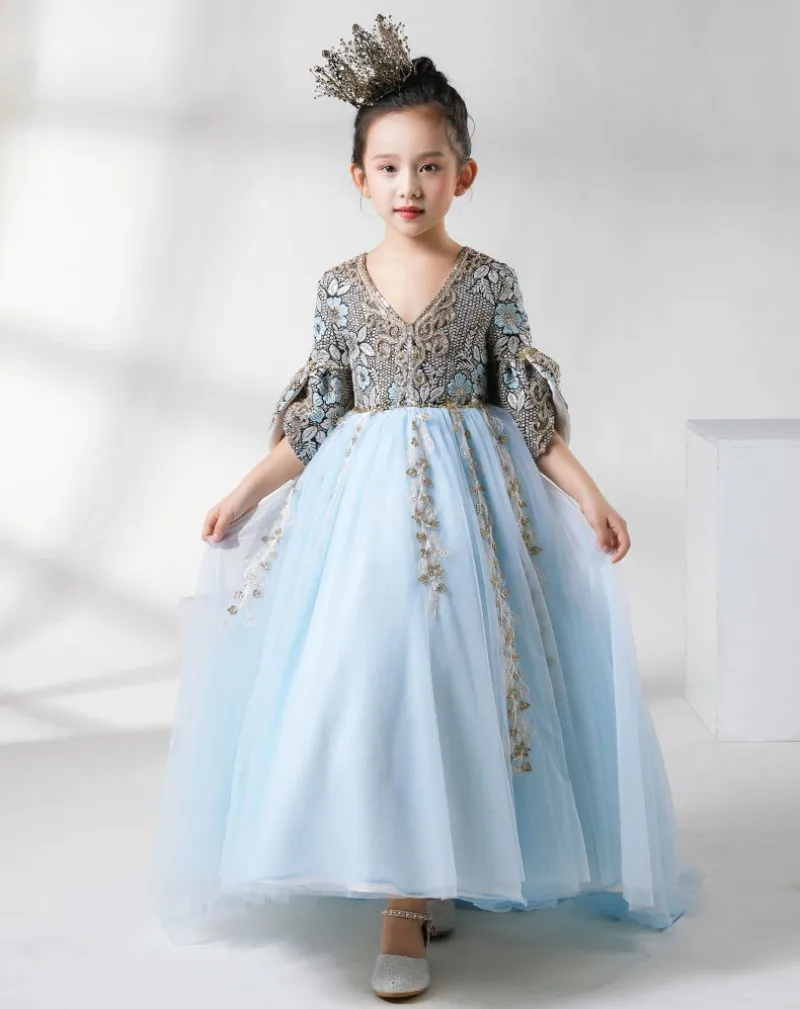 2019 Latest Flower Girls Dresses V Neck Hollow Back Lace Appliques Girls Pageant Gowns Hi-Lo First Communion Dress vestidos