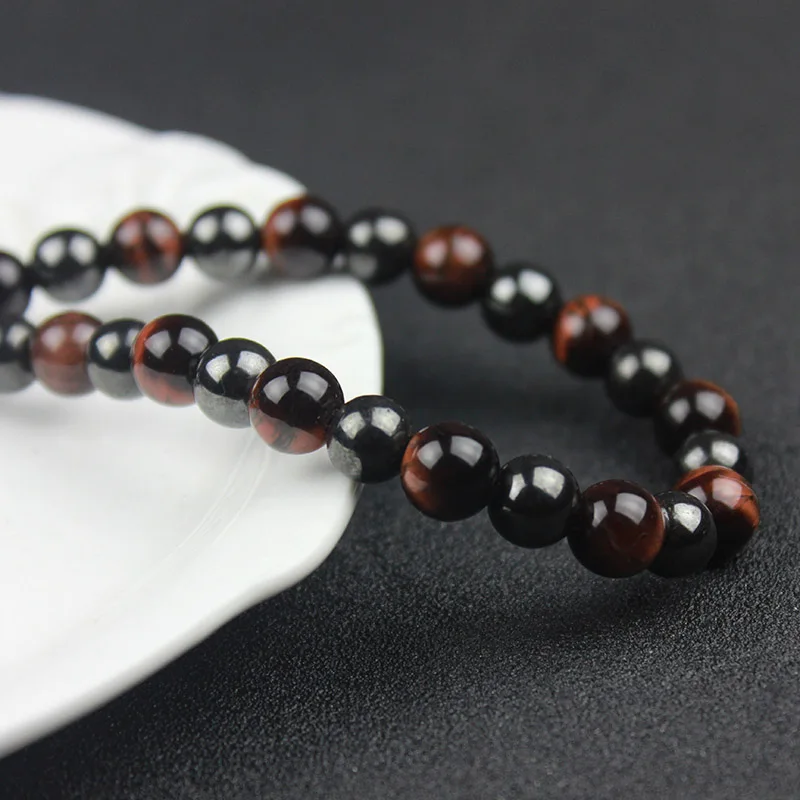 Drop Shipping Magnetic Hematite Bead Necklace With Natural Yellow Tiger Eye Round Bead  Pure Positive Energy Jewelry Gift MN1002
