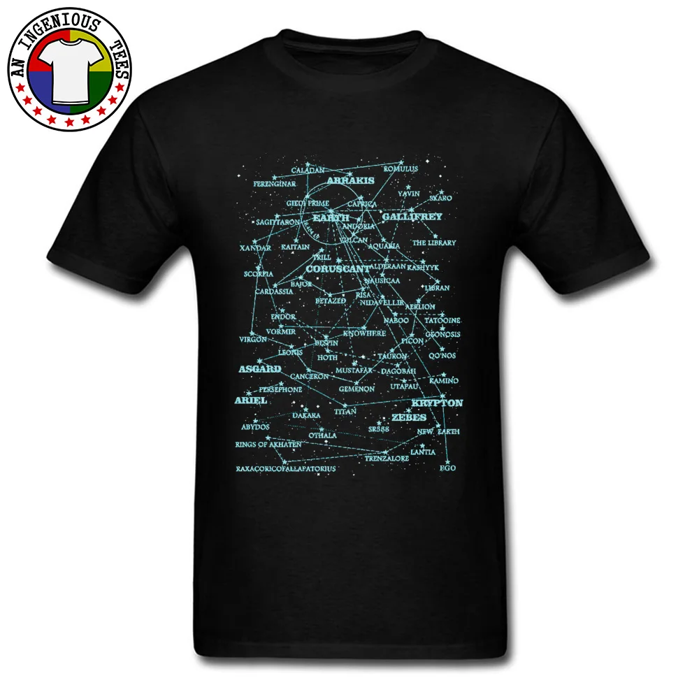 Printed Sci Fi Star Map Zodiac Planisphere Man Top T-shirts Connection Sky Star Fashion Cotton Print Tshirt Awesome Deisgn Retro