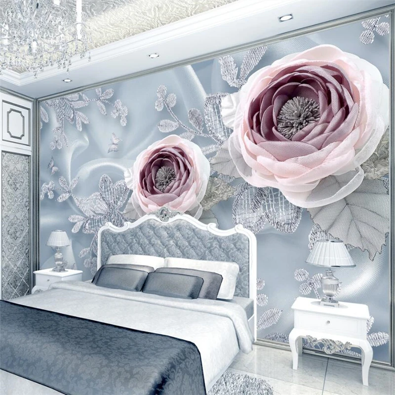 

wellyu papel de parede 3D Custom wallpaper 3d three-dimensional silk lace flower luxury wedding room tv backdrop behang