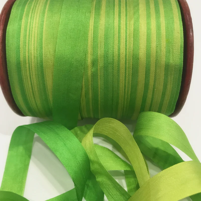 13mm,100% real pure silk ribbons green variegated double face taffeta silk for embroidery and handcraft project,gift packing