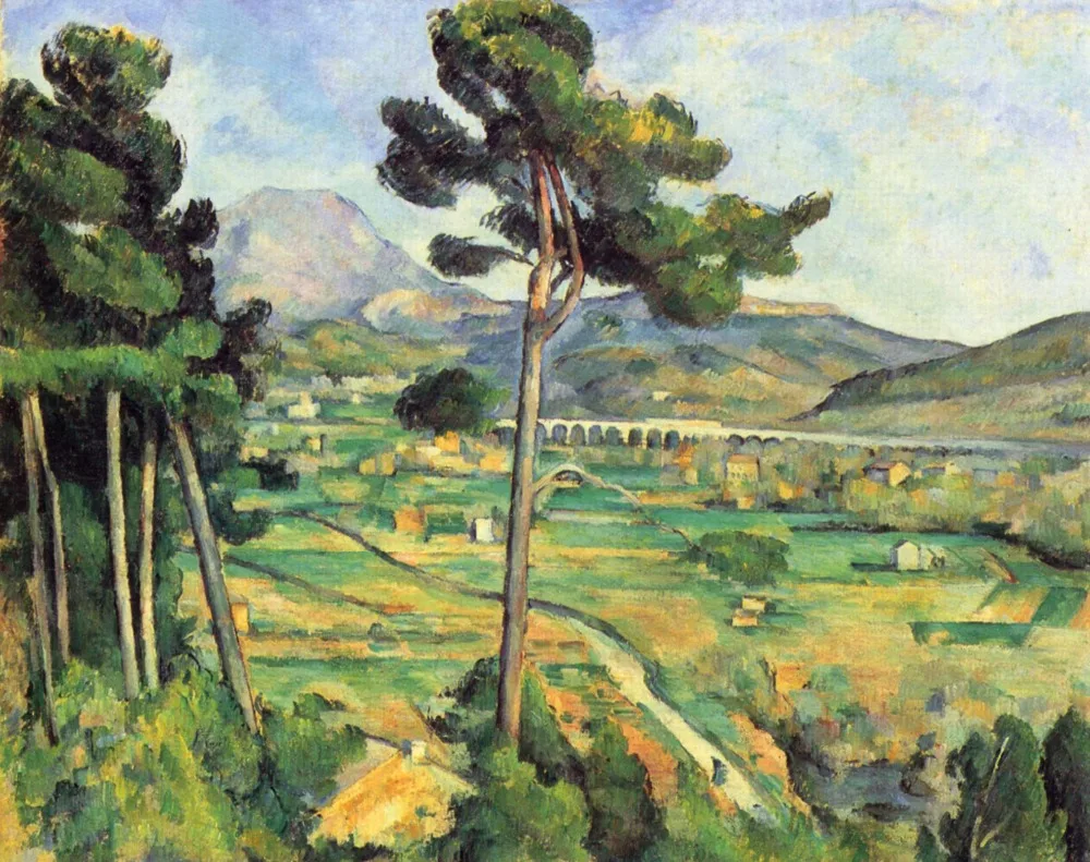 لوحة زيتية مصنوعة يدويًا بنسبة 100% على قماش الكتان، Viaduct-montagne-sainte-victoy بواسطة paul Cezanne، لوحة زيتية مشهورة