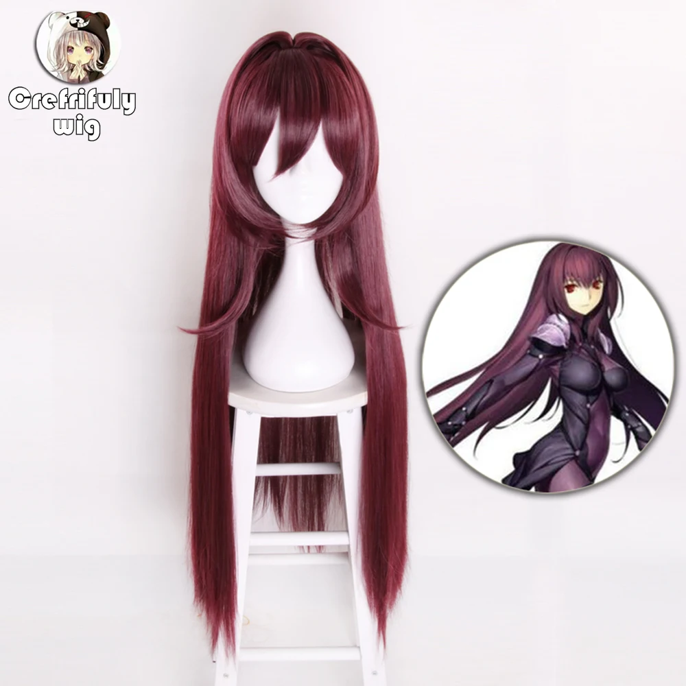 

90cm Fate/Grand Order Scathach Anime Cosplay Wig Synthetic Hair Long Straight Wine Red Halloween Costume Play Wigs For Women