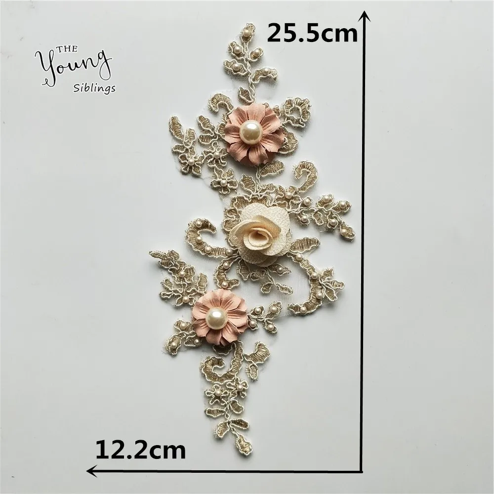 ABS pearl with Floral Patch Motif Embroidery Fabric Applique trim Bridal Wedding dress Lace Collar Applications Sewing Crafts