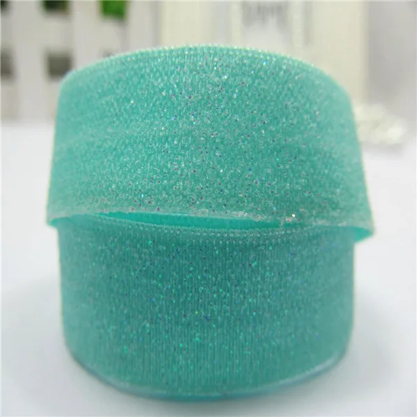 5/8 inch (15mm) Aqua FOE Elastic Ribbon With Glitter Printed