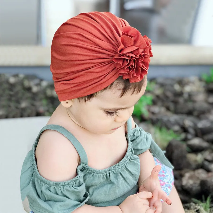 New Fashion Flower Baby Hat Newborn Elastic Baby Turban Hats for Girls 10 Colors Cotton Infant Beanie Cap 1 PC