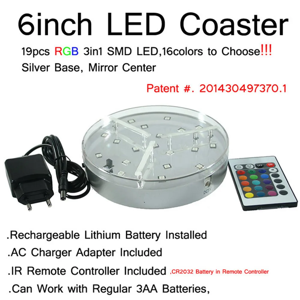 

Kitosun Patent Design!!! 100pcs/lot Rechargeable Battery 6inch RGB LED Under Vase Light Remote Controlled Centerpiece Light