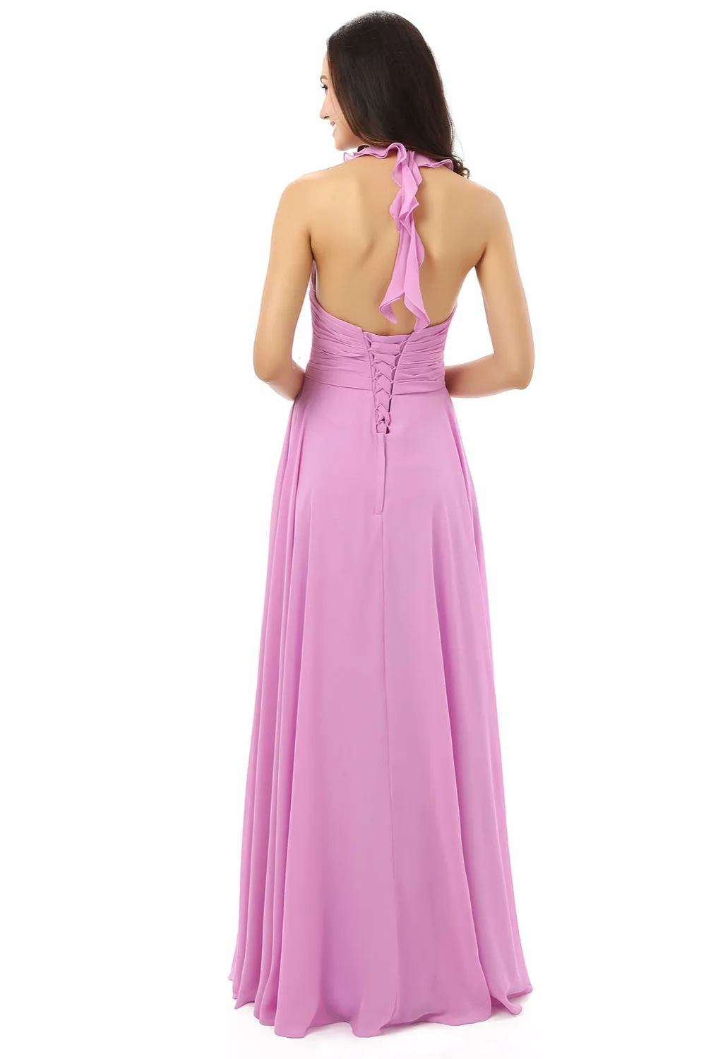 Forevergracedress Pink Color Bridesmaid Dress New Arrival Halte Chiffon Long With Lace Up Back Wedding Party Gown Plus Size