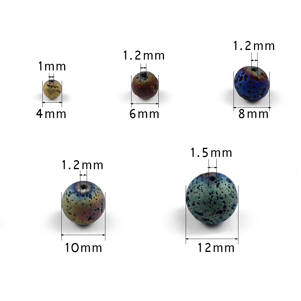 BTFBES Plating Multicolor Optional Lava Beads 4 6 8 10 12mm Volcanic Rock Natural Stone Loose beads DIY Jewelry Bracelet Making