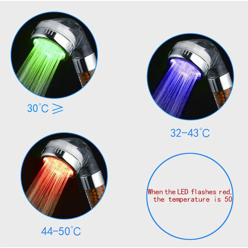 Hot Selling LED Anion Shower SPA Shower Head Pressurized Water Saving Temperature Control Colorful Handheld Big Rain Shower
