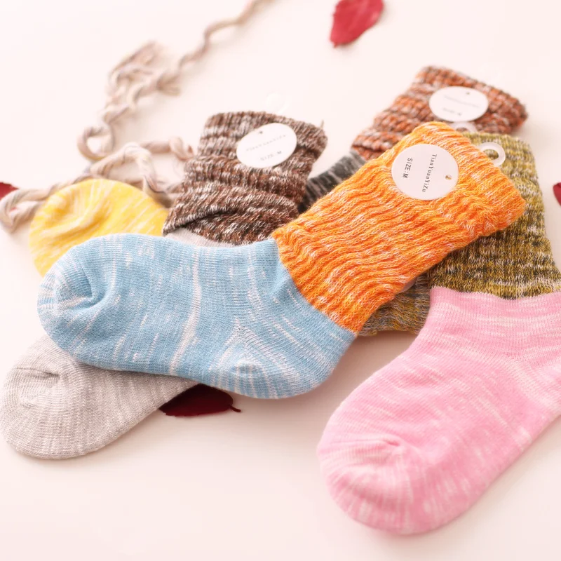 Kids Loose Socks Contrast Color Baby Tube Socks Harajuku Thicken Boys Girls Children Bamboo Socks Cotton Vintage Retro Thick