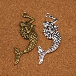 2pcs Mini Charms Fashion Jewelry Alloy Retro Bronze Antique Silver Plated Cute Mermaid Charms For Jewelry Necklace Diy Making