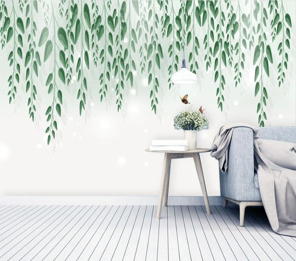 

Decorative wallpaper Hand-painted watercolor green leaf background wall