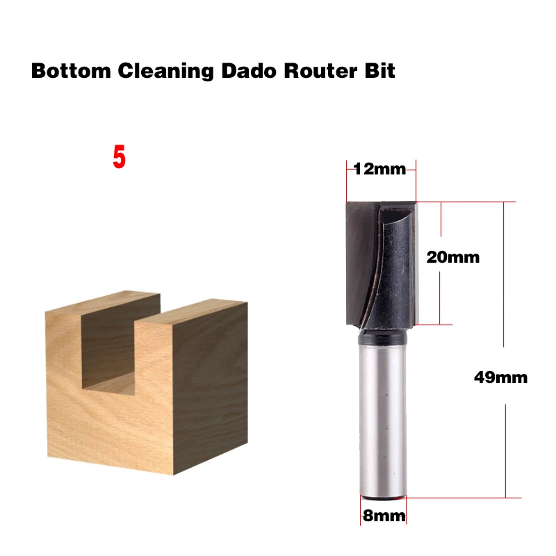 1PC 8mm Shank high quality Bottom Cleaning Straight/Dado Router Bit Set 5,6,8,10,12,16,18mm Diameter Wood Cutting Tool - Chwjw