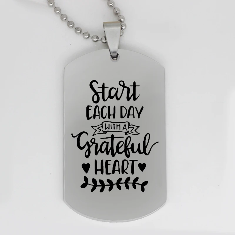 Ufine jewelry inspirational gift pendant army card start each day with a grateful heart stainless steel customed necklace N4307