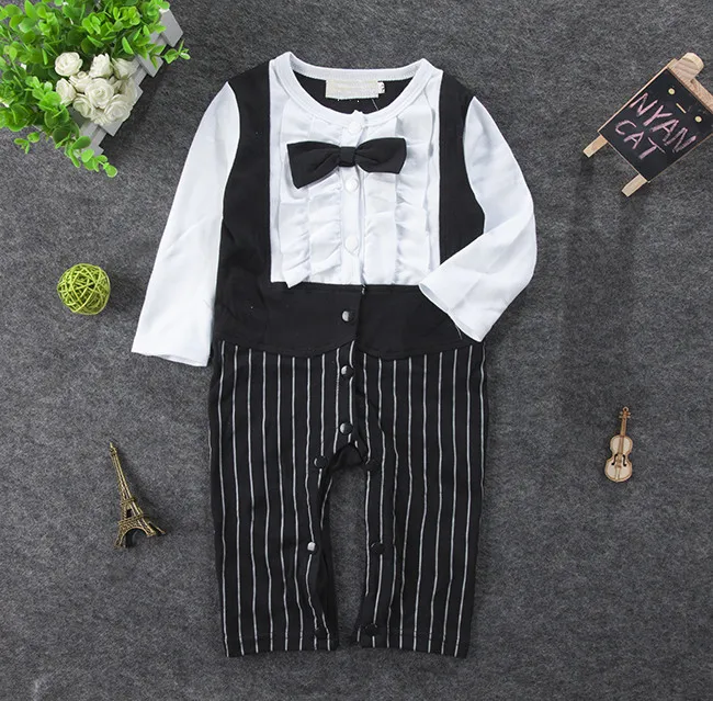 2pcs Newborn Baby Baby Boy Girl Toddler Cute  Long Sleeve Gentleman Romper Jumpsuit Outfit Clothes Playsuit Rompers Clothing