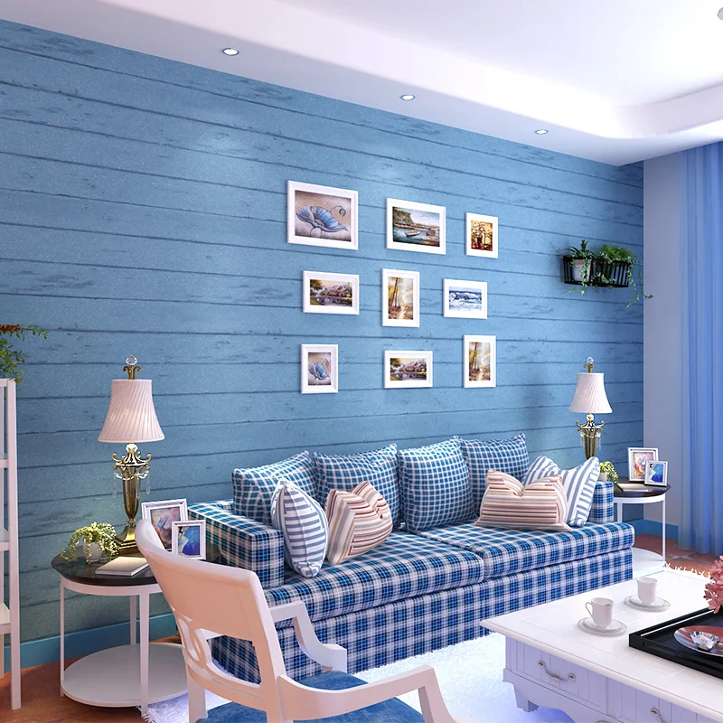 beibehang Blue wood Mediterranean vertical stripes wallpaper for walls 3d papier peint 3d wall paper papel de parede para sala