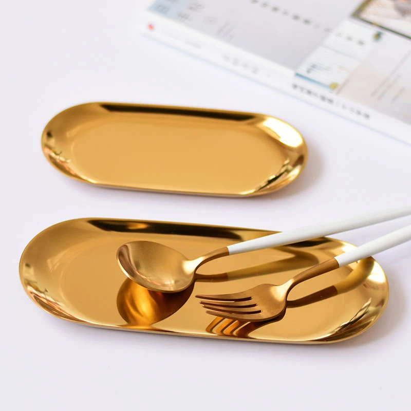 1pc Jewelry storage Tray Stainless steel Dish Tray Rainbow Dessert Plate Pastry Snack Dishes Gold Christmas Gift Home Decoration