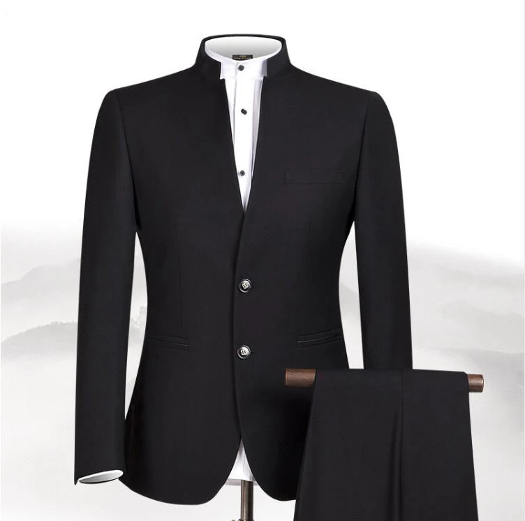 

Chinese Tunic Men Formal Suit Black Wear Dress Coat Suit Slim Fit Men's Wedding Costume Homme Business Men Suits Jacket Pants