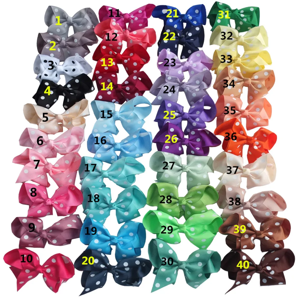 6 pcs 4 inch Polka Dots Hair bows Baby Girls Hair Clips Barrettes Hair accessories Hairpin Headwear Hair Ribbon bows Hairgrips