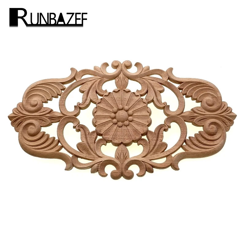 

RUNBAZEF Door Flower Woodcarving Decal Wood Engrave Onlay Applique Craft Vintage Home Decor Elegant Gifts Miniature Ornaments