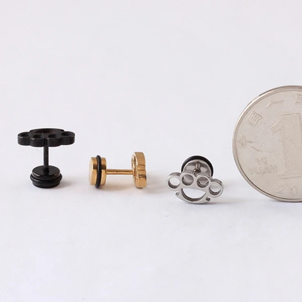 Alisouy 2pcs Black Gold Color Stainless Steel Unique Flower Shaped Men Women Ear Stud Earrings