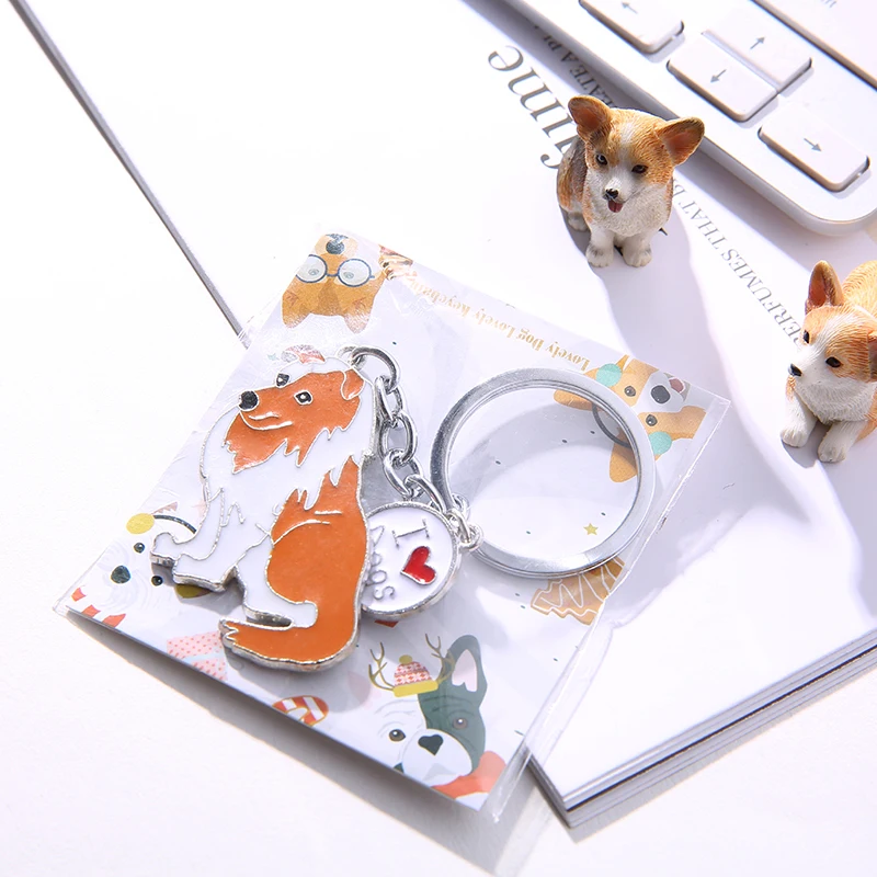 Hot Sale Dog Jewelry Scottish Shetland sheepdog Key Ring Animal Key Chain wholesale Gift For Women Girl Bag Charm Pendant