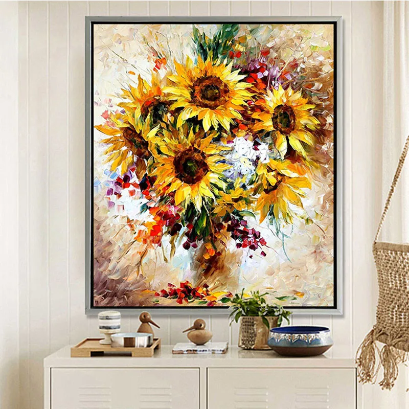 

Flower hand-painted wall painting palette knife sunflower abstract oil painting canvas modern room decorates living room