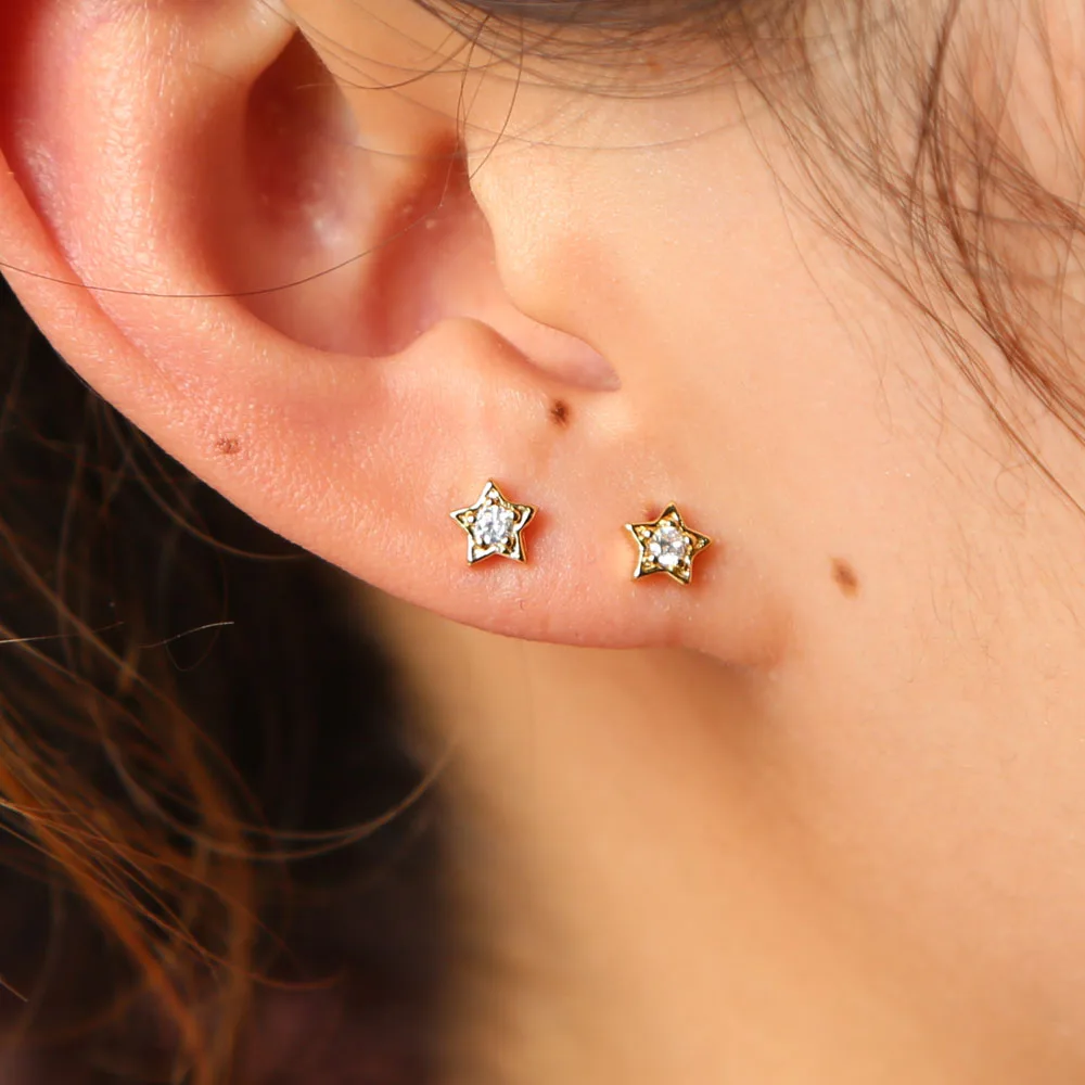 mini small the second stud piercing earring cute lovely star shaped stud gold color top quality minimal jewelry image 2