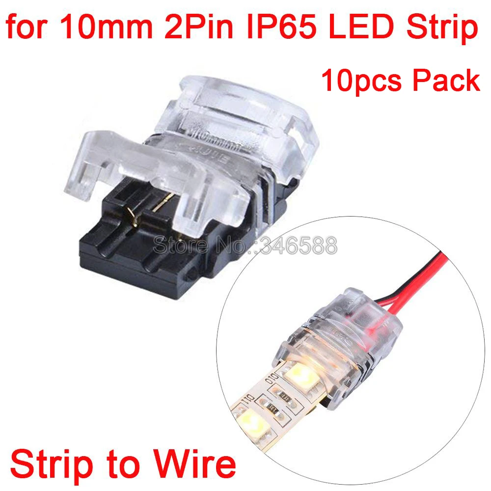 

10pcs 2Pin 10mm IP65 Waterproof LED Strip to Wire Connector PCB to Power for 10mm Single Color SMD 5050 5630 LED Tape Connection