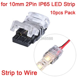 10pcs 2Pin 10mm IP65 Waterproof LED Strip to Wire Connector PCB to Power for 10mm Single Color SMD 5050 5630 LED Tape Connection