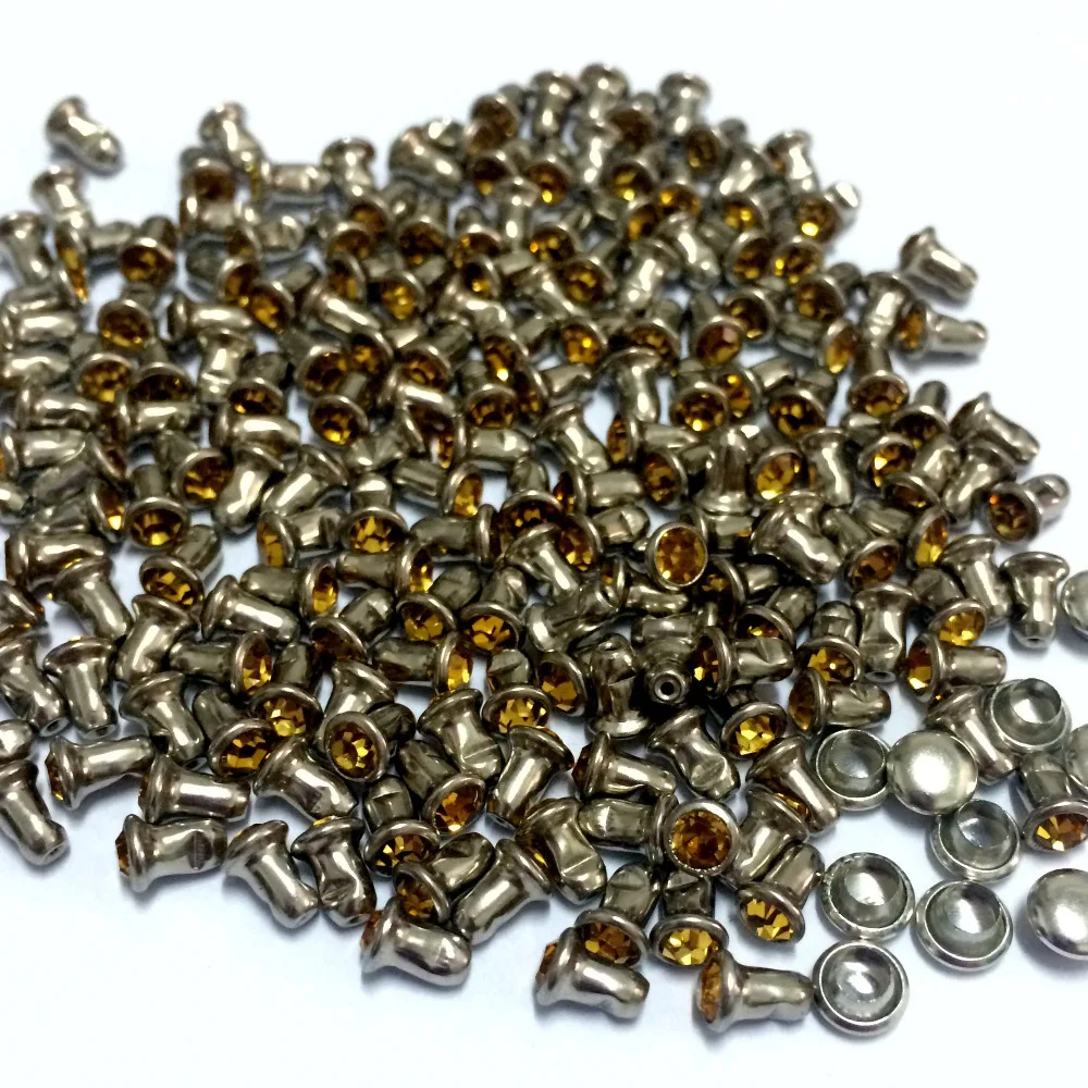 Hot Sell DIY100PCS 4mm CZ++ Hardware Dark Amber Gold Crystal Rivets Leather Craft Punk Studs Fit DIY Making Shipping Free