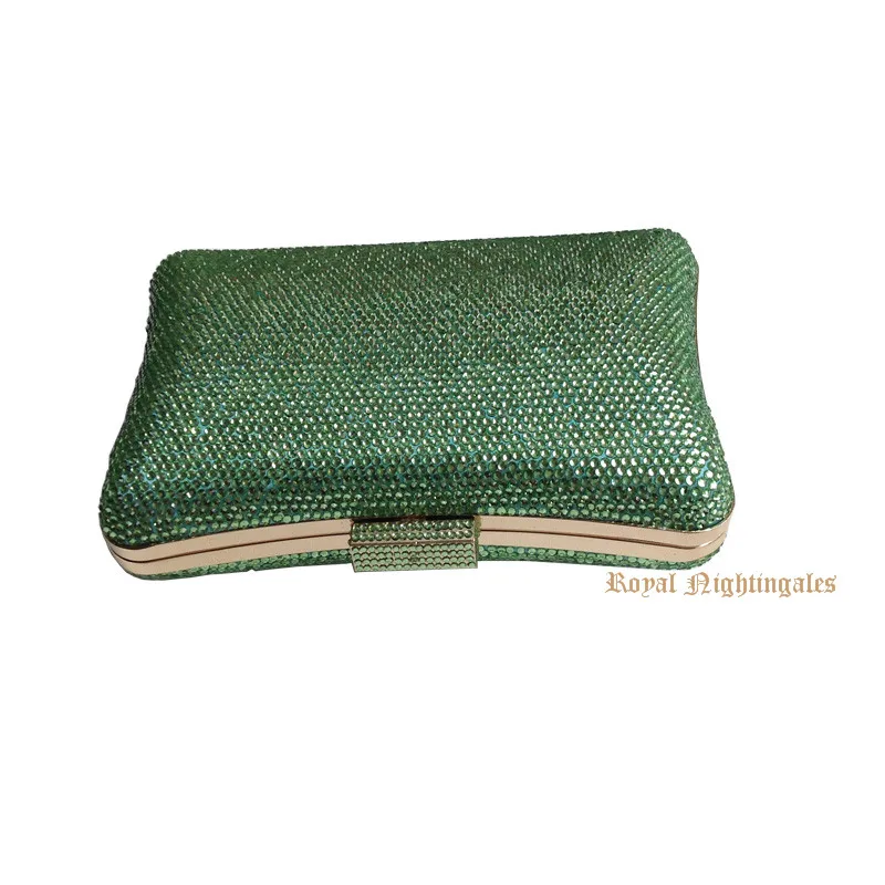 Women Party Green Metal Box Shoulder Handbag Crystal Evening Clutch Wedding Clutches Bags Evening Purse Bolsos de Fiesta