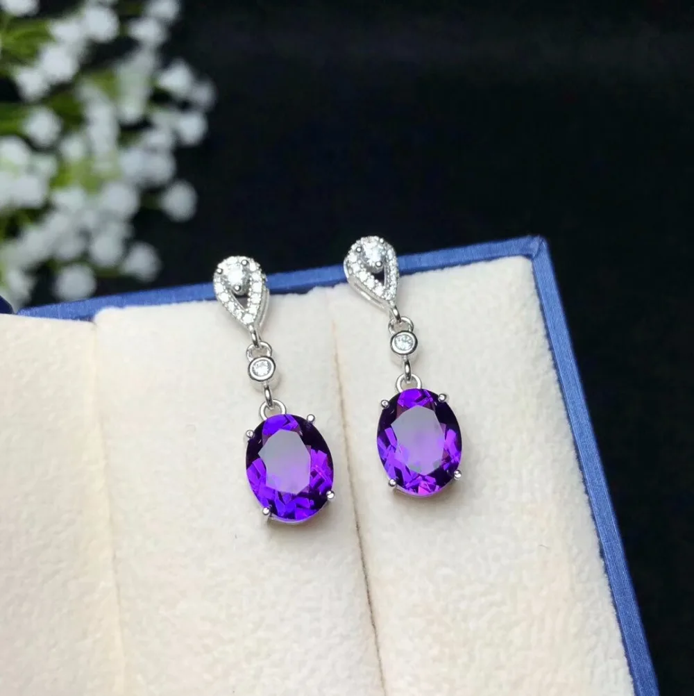 KJJEAXCMY Fine Jewelry 925 Pure Silver With Amethyst Female Earrings Party Gift Girl Marry New Got Engaged Valentine\'s Day